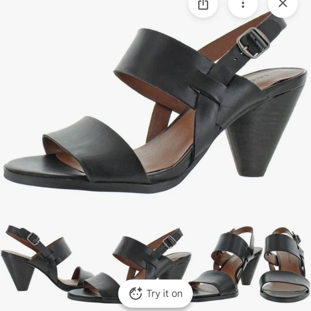 Lucky Brand Veneesha Cone Heel Slingback black  leather Sandals size 9.5